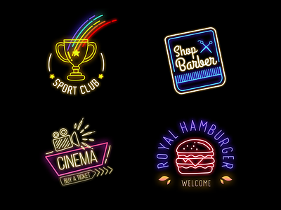 Neon Badges badge badge logo badges cinema club hamburger icon icons logo neon neon badge neon colors neon light neon lights neon sign shop sport title typography