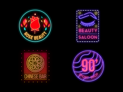 Neon Badges badge badge design badge logo badgedesign badges bar beauty salon fashion gradient gradient logo icon logo modern design neon neon light neon lights neon sign sign sport title