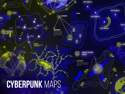 Cyberpunk Maps concept cyber cyber logo cyber punk cyberpunk cyberpunk2077 cybersport earth glow head up display hud location map mapping maps modern design road roadmap track