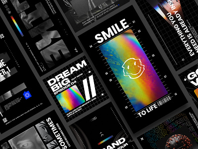 Brutalism Instagram pack animation banner facebood fashion feed gradient graphic design instagram logo modern design motion graphics post rainbow social sport story title typography ui youtube