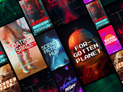 Cyberpunk Stories banner cyberpunk cyberpunk2077 facebook feed futuristic glow graphic design header instagram modern design neon post product punk social space stories title typography