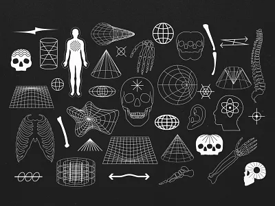 Y2K Retro Elements 3d abstract acid boho bones cyberpunk elements future hud icon logo minimal retro shapes skull vintage wireframe y2k