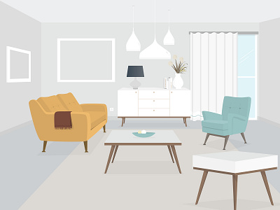 Living Room chair decor furniture illustraion interior design lamp livingroom room sofa table