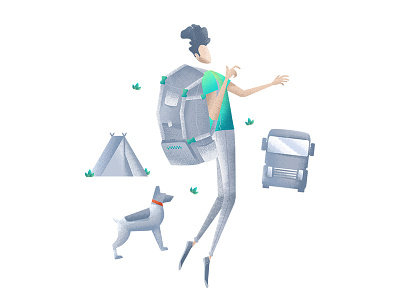 Hitchhiker car champing character character design dog hitchhiker icon illustration travel