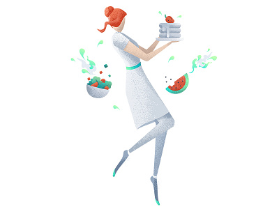 Chef cake character chef cook food fruit icon illustration salad woman