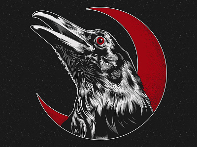 The Raven art black and white crow dark art digital digital art illustration javo designs moon old school raven red eyes tattoo vector vector art vintage