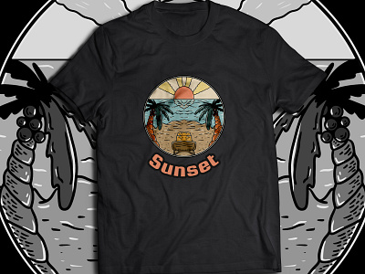 Sunset Vintage Design for Tshirt and Apparel or Merchandise art background beach design fashion graphic illustration ocean print retro shirt summer sun sunset surfing travel tropical tshirt vector vintage