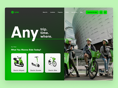 Lime Homepage Concept bike landing page lime rental scooter ui ui design ux web design