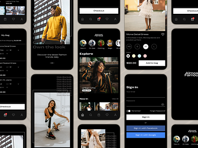 Almost Famous- E-commerce Fashion App Concept app concept app design dark mode e-commerce fashion fashion app ios mobile app ui user interface ux