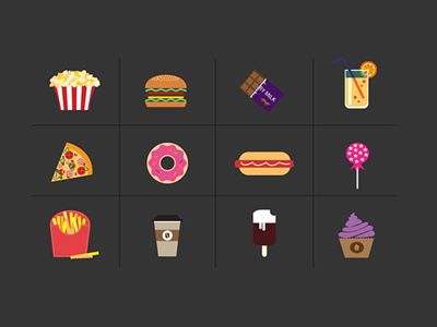 Flat Designed Food and Beverages flat food graphic iconography icons