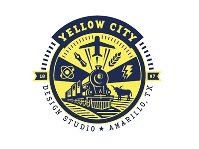 Yellow City amarillo atom city design lightning logo seal studio train yellow