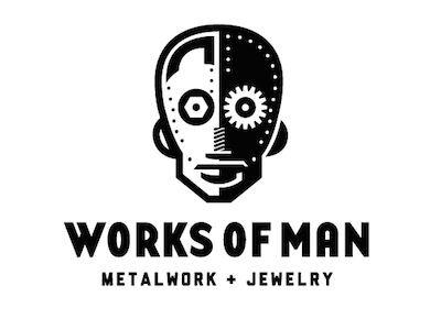 Humanoid cog jewelry logo metal screw work