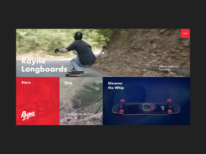 Rayne Longboards — Landing page (News) [2-3] animtion gif longboard motion personal product rayne skate ui website