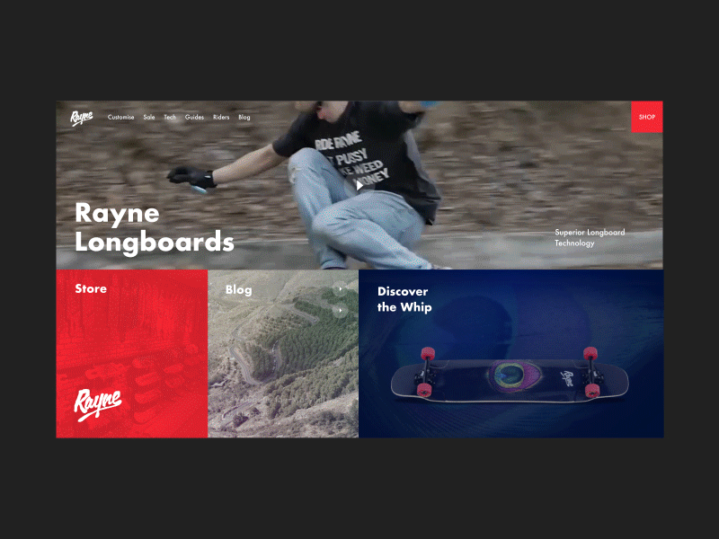Rayne Longboards — Product page [3-3] animtion gif longboard motion personal product rayne skate ui website