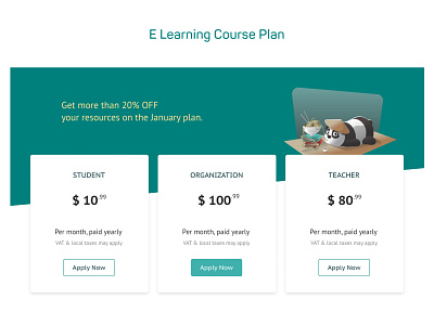 E Learning Course plan UI Design design price list service plan ui design web design web template design