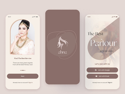 Ahna parlor app Onboarding UI Design app design beauty app ecommerce fashion ui design landing page onboarding parlor app ui design salon ui website design