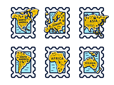 World Map Cartoon africa america asia australia cartoon cute design doodle europe illustration map oceania stamp travel vector world