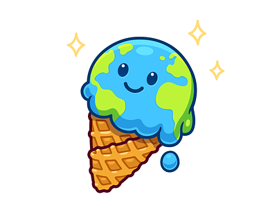 Melting cartoon cute earth heat hot ice cream illustration kawaii melting summer vector