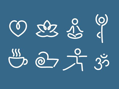 Yoga icons asanas aum fitness icons line icons lotus yoga