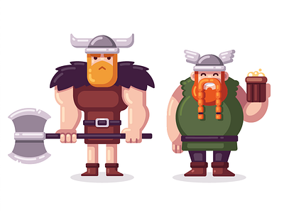 Cartoon Vikings axe beer cartoon character cute fat flat helmet muscular vector viking warrior
