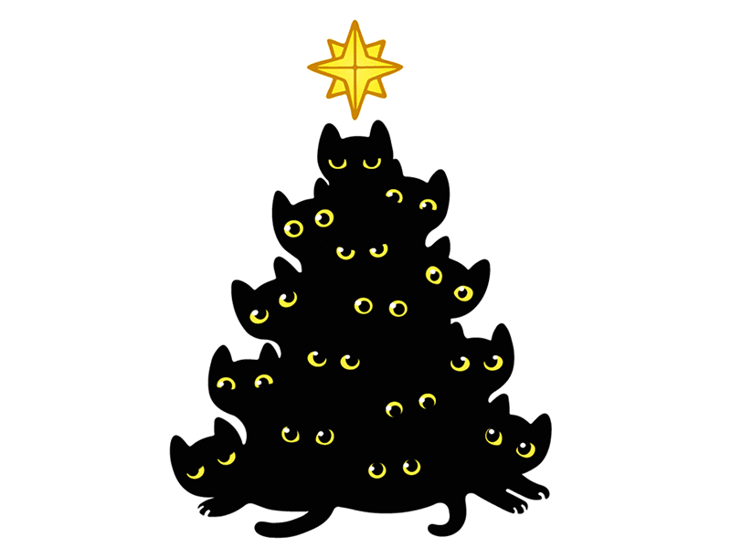 Meowy Christmas animation black cartoon cats christmas cute eyes holiday star tree vector
