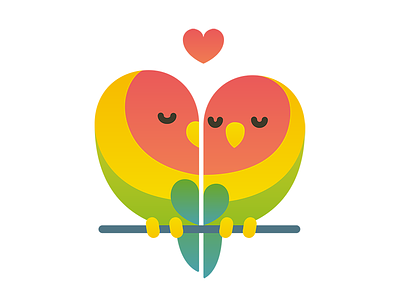 Lovebirds bird couple flat heart love lovebirds pair parrot vector