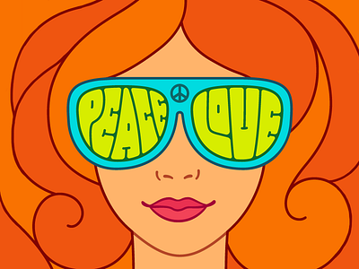 Love and Peace 60s girl hippie love orange peace poster summer sunglasses typography vector woman