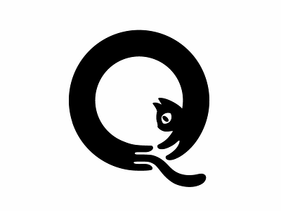 QotoQot Logo black cat circle enso geometric logo ouroboros profile q tail vector zen