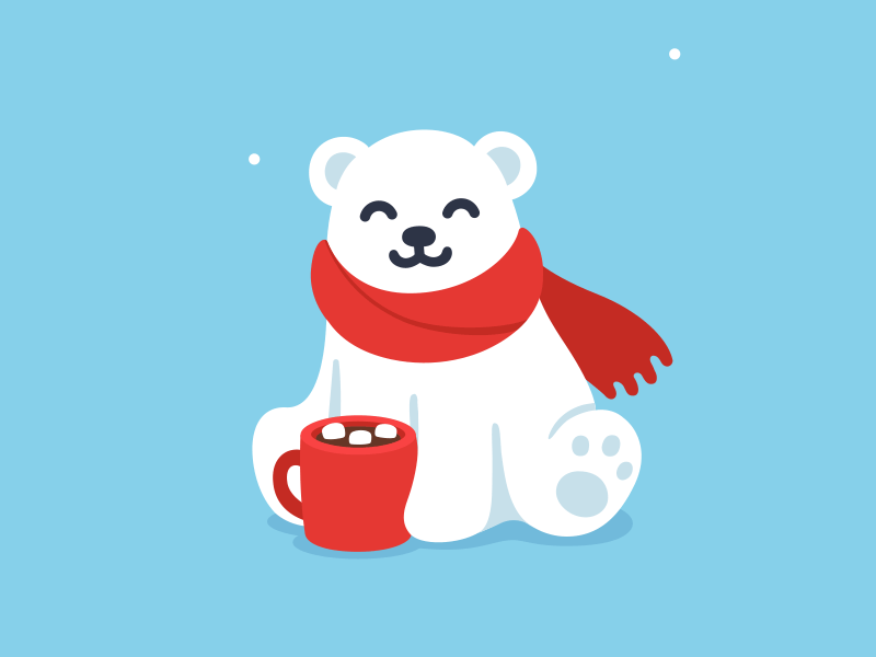 Cozy winter bear animation cartoon christmas cozy holidays hot chocolate marshmallows polar bear snow vector winter
