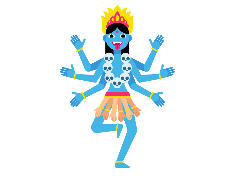 Kali animation cartoon death flat goddess hindu kali vector