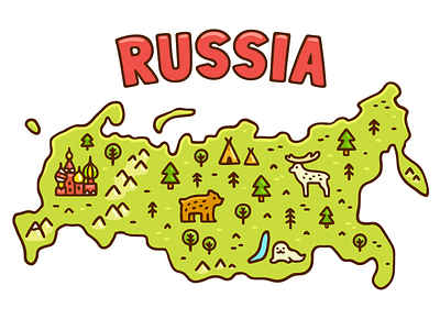 Russia map bear cartoon cute doodle kremlin map russia siberia vector