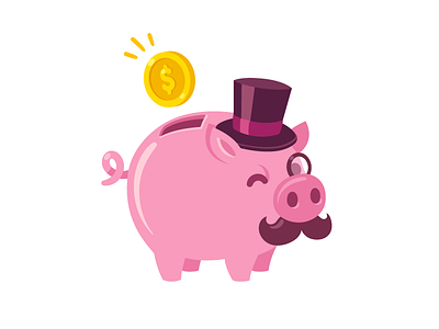 Capitalist pig capitalist coin funny illustration money mustache pig piggybank top hat vector