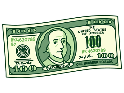 100 Dollar Bill 100 american banknote bill bucks cartoon dollar franklin money stylized usa vector