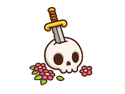 Skull & Sword cartoon cute death flash flowers skull sword tattoo