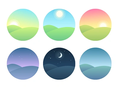 Sky gradients dawn dusk gradient hills landscape morning night sky sunrise sunset vector