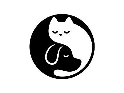Yin Yang Cat and Dog black cartoon cat cute dog harmony logo minimal minimalism simple vector white yin yang