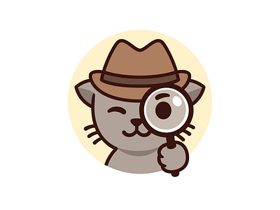 UX Case mascot cartoon cat character cute design detective face fedora hat illustration looking glass magnifying glass mascot vector