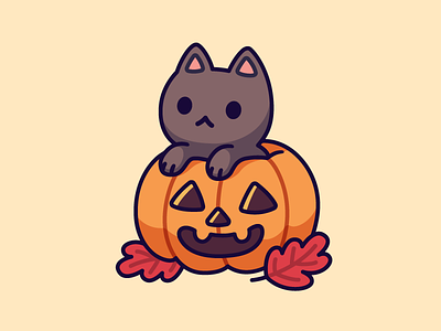 Pumpkin Kitty autumn black cartoon cat character cute drawing halloween illustration kawaii kitten october pumpkin vector