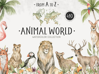 Animal World. From A to Z. 3d animation branding design floral elements graphic design icon illustration illustrator logo motion graphics nature packaging simple frames textile textile design ui ux vector world map