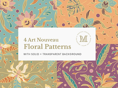 4 Art Nouveau Floral Patterns 3d animation branding design graphic design icon illustration illustrator logo motion graphics ui ux vector