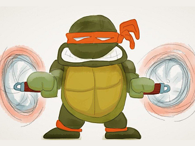 Mikey (Made With Paper on an iPad) drawing illustration michelangelo mikey ninja turtle nunchucks sketch tmnt