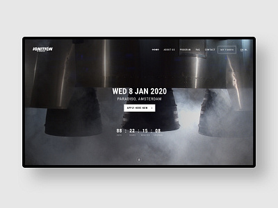 Website for an Amsterdam based event startup clean countdown design festival focus homepage launch program rocket seminar tickets ui video website