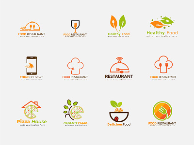 a set of food logo design collection collection food food service healthy logos restaurant vegitable