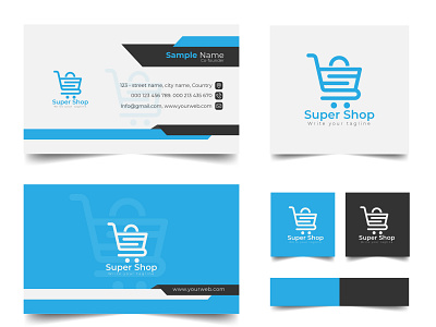 Super shop logo and business card for shop owner. business card cart logo logodesign online shop shop shopping shopping bag super template vector