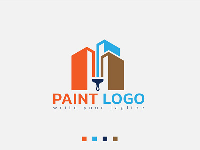 Painting House Real Estate logo Design Concept For Home Decor brush building house logo paint paintbrush painter real estate