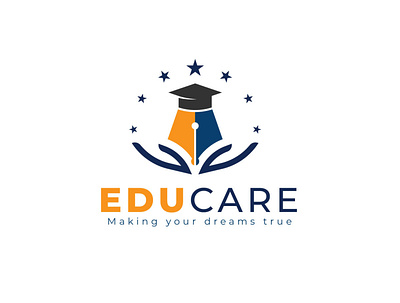 Educare Logo Design concept for care hand, pen, cap. academy branding cap care design education graphic design hat logo pen template vector