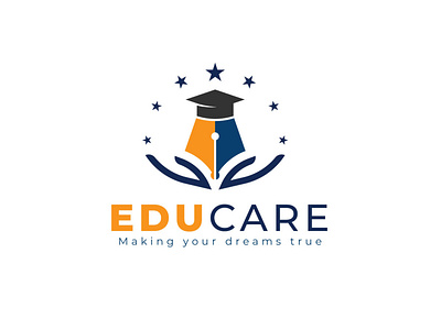 Educare Logo Design concept for care hand, pen, cap.