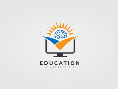 Education logo concept for computer, book, human brain, sunlight
