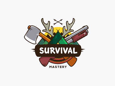 Survival Mastery arrow axe forest gun logo logotype mastery rope shotgun survival tent wood