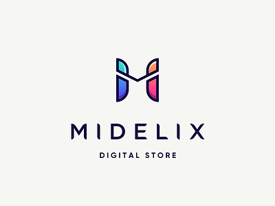 Midelix color colorful digital gadget gradient letter logo m minimal store